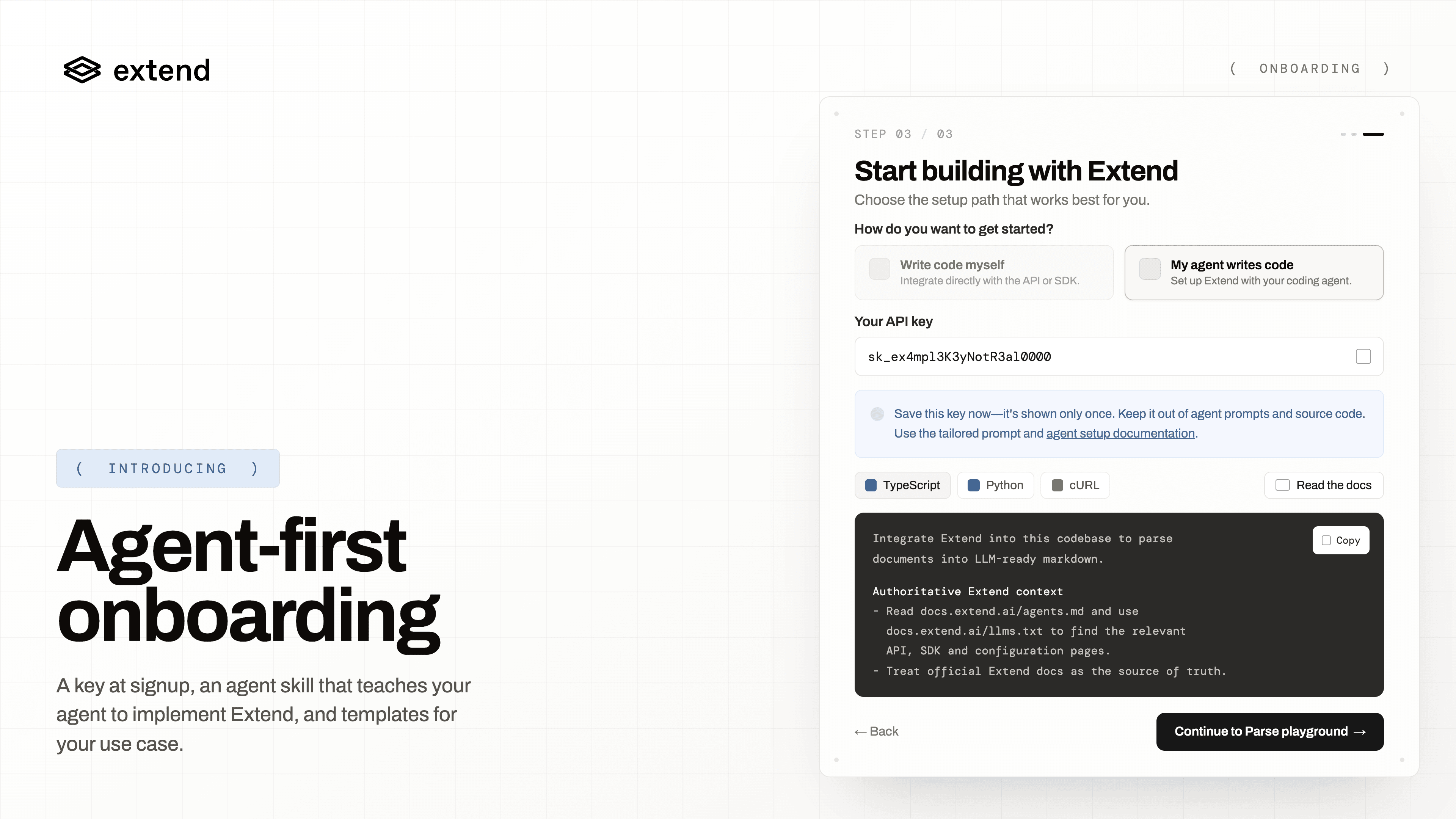 Introducing: new agent-first onboarding for Extend