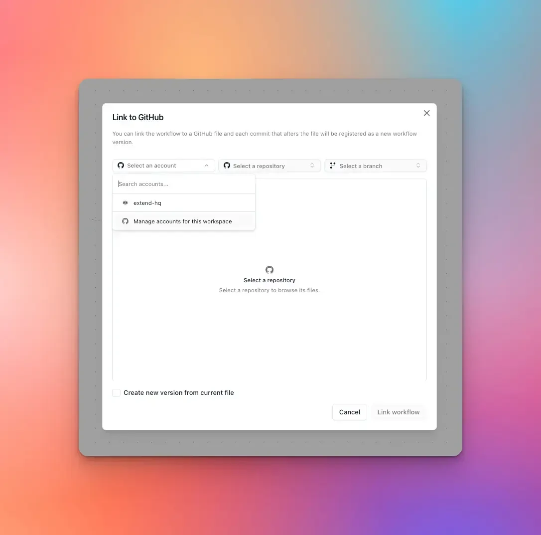 A workflow definition managed as code in a pull request.