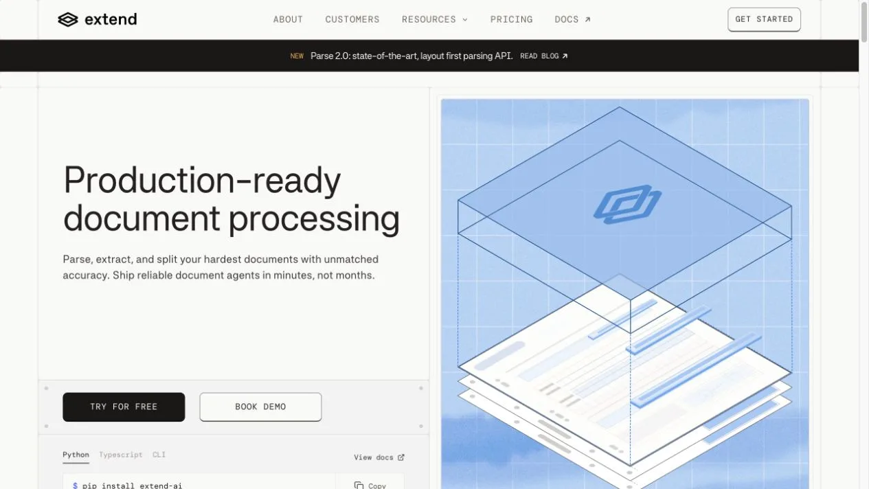 Extend homepage showing production-ready document processing