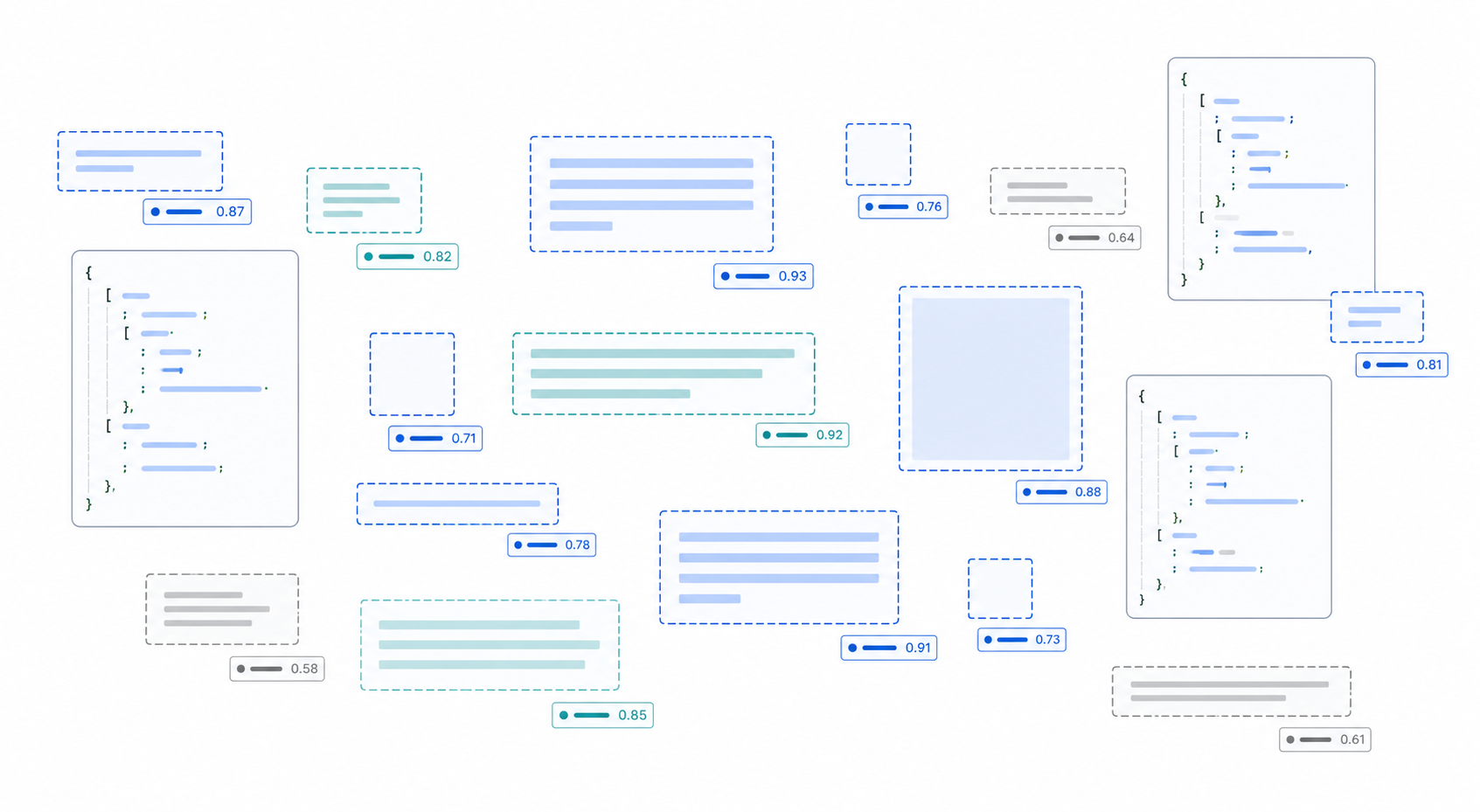 Raw Block object JSON output shown as fragmented, disconnected data clusters requiring manual mapping